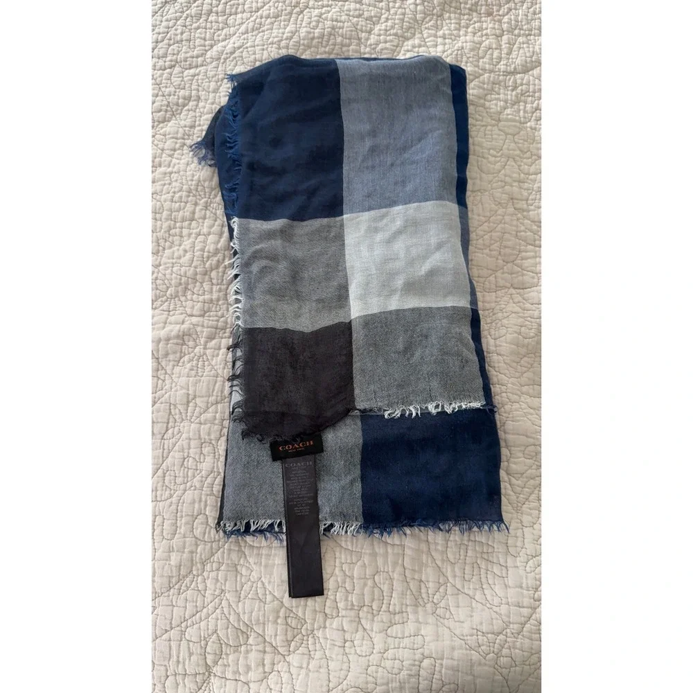 Coach F57398 Blue Colorblock Modal Cashmere Oversized Scarf Wrap Made Italy